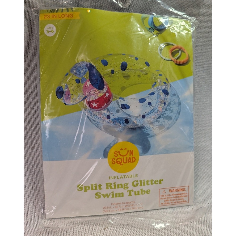 Sun Squad Inflatable Swim Tube Kids Ages 3-6 Blue Glitter Dog Split Ring Float